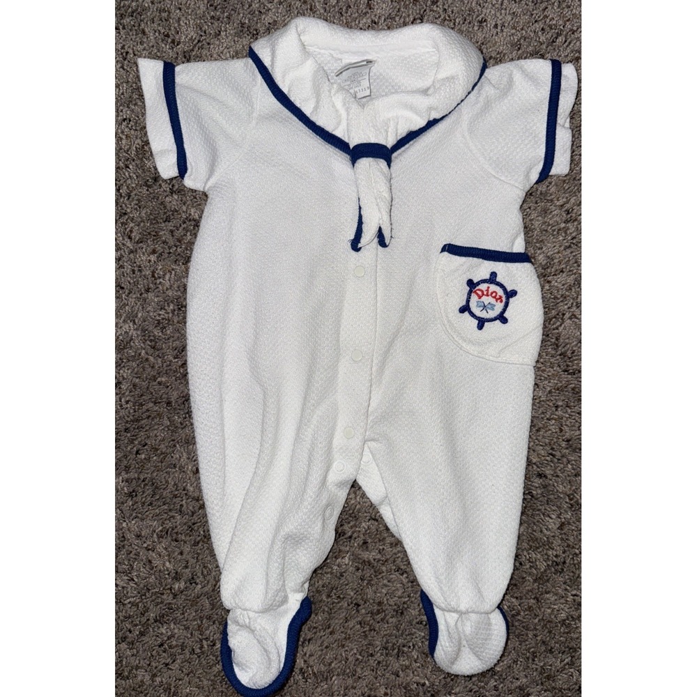 Vtg Baby Dior Small (up to 11 Pounds) Sailor Collar White/Blue Nautical Sailing - Picture 2 of 8